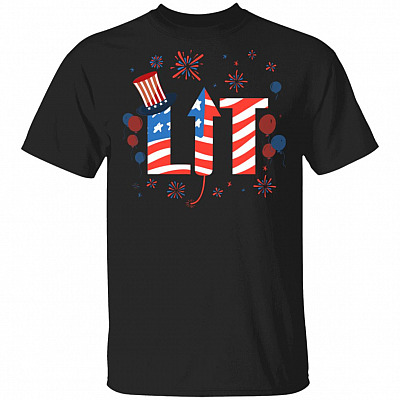 Lit T-shirt Funny 4th Of July T-shirt American Flag Shirt - Fireworks Firecracker Shirt, Black, Unisex T-Shirt