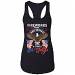 Fireworks Red White Blue Independence Star And Stripes 4th Of July Cotton Tank Top Tee - Racerback Tank, Black, Ladies Racerback Tank