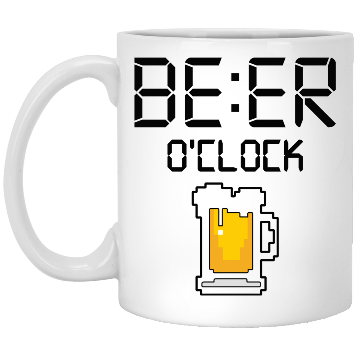 Beer O'Clock Ceramic Coffee Mug - Beer Stein - Water Bottle - Color Changing Mug - Beer Lover Gifts, White, 11 oz. White Mug