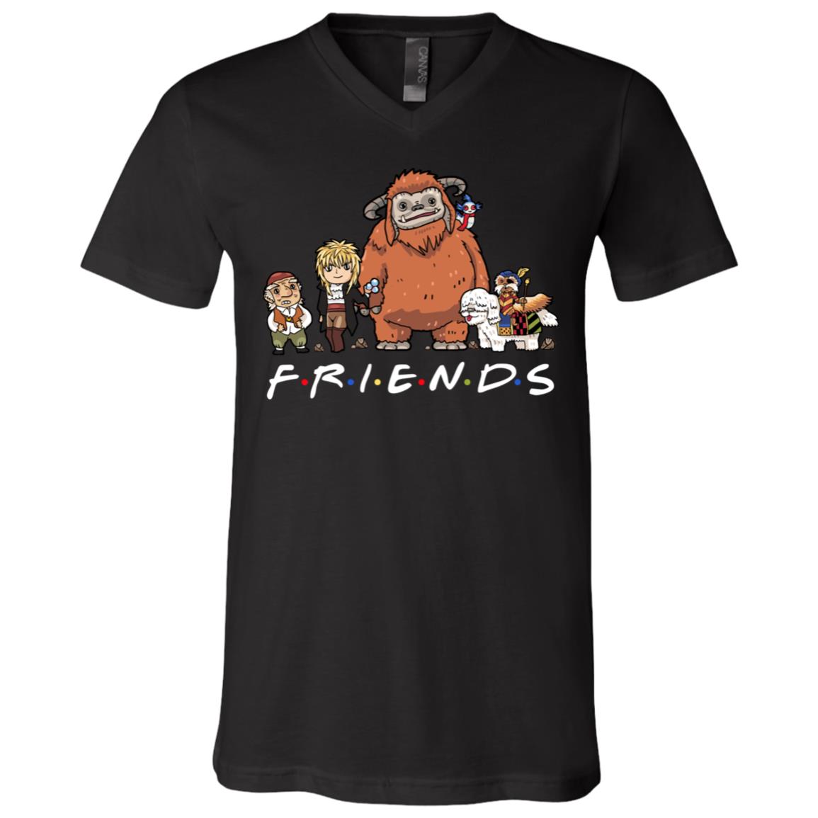 Labyrinth Friends Funny Characters Worm Ludo Hoggle T-Shirt - V-Neck Shirt, Black, V-Neck T-Shirt