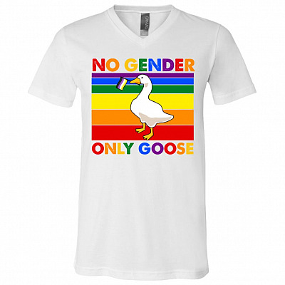 No Gender Only Goose Vintage LGBT Pride T-Shirt - V-Neck - Proud LGBT Shirt, White, V-Neck T-Shirt