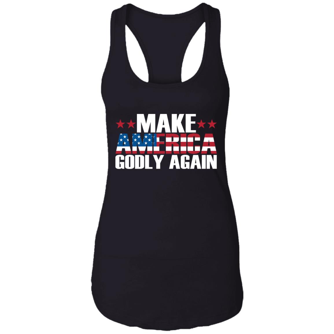 Make America Godly Again American Flag Patriotic MAGA Cotton Tank Top Tee - Ladies Racerback Tank, Black, Ladies Racerback Tank