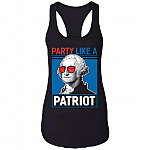 Party Like A Patriot Tank Top Funny Drinking Tank Top - 4th of July George Washington Patriotic Tank Top, Black, Ladies Racerback Tank