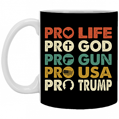 Trump 2020 Mug Pro Life God Gun USA MAGA Vintage Trump Mug - Patriotic American Support Trump Mug, Black, 11 oz. White Mug