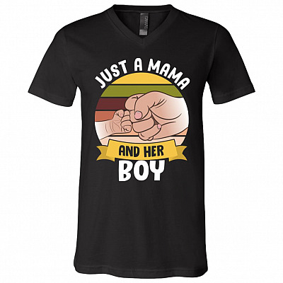 Vintage Just A Mama and Her Boy T-Shirt - V-Neck Tee, Black, V-Neck T-Shirt