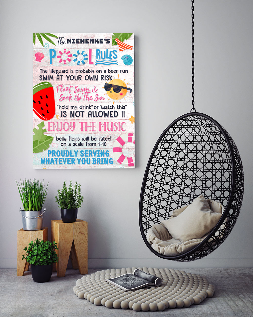 mock up poster frame in hipster interior background