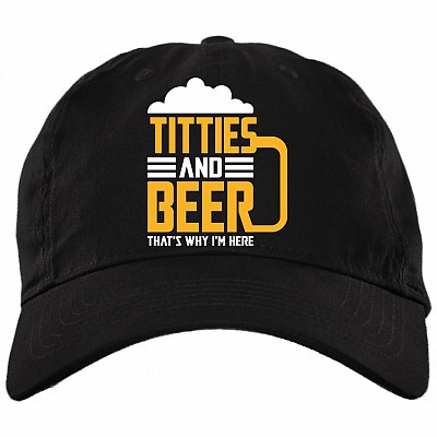 Titties And Beer Hat 2, Black, Brushed Twill Dad Cap