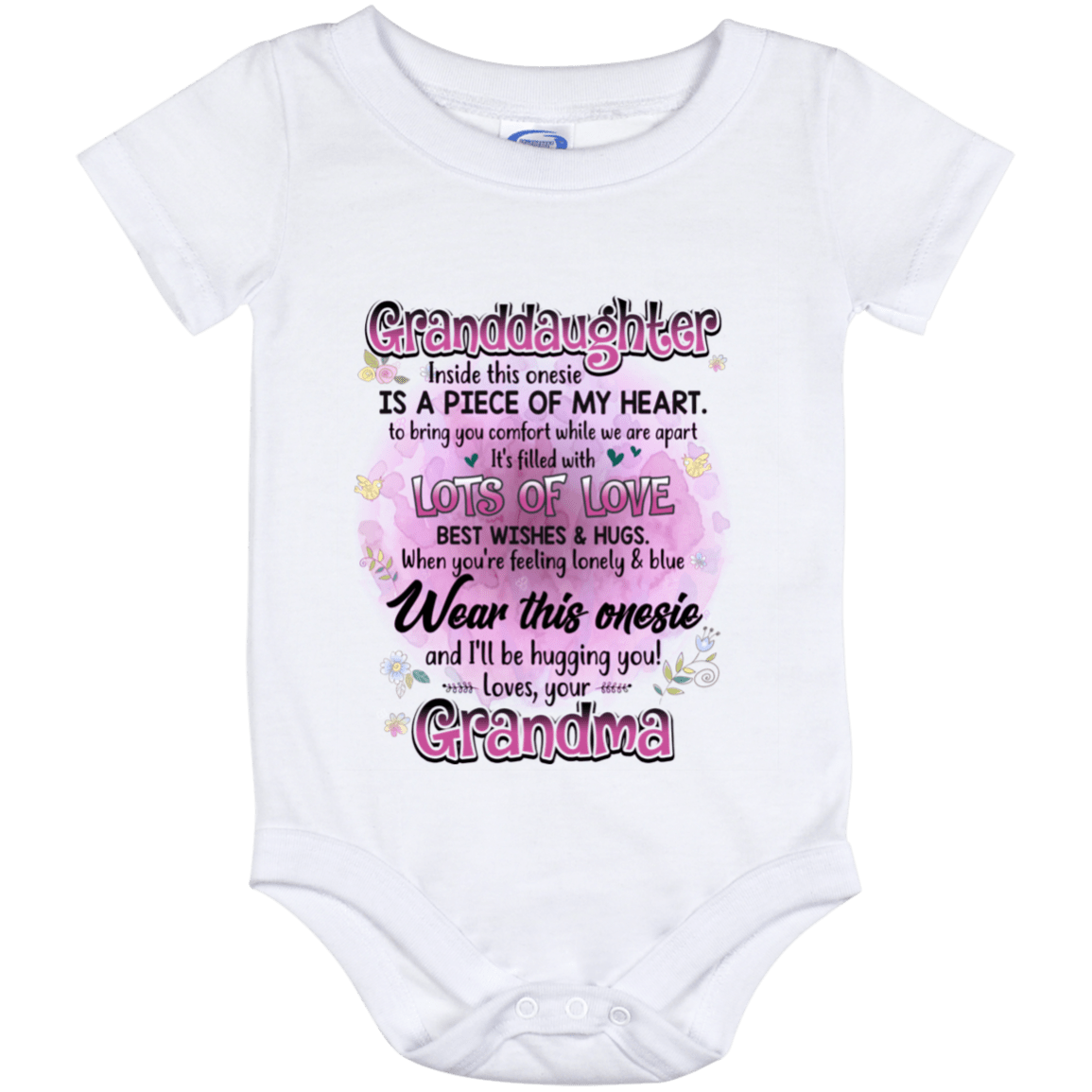 Granddaughter Inside This Onesie Is A Piece Of My Heart To Bring You Comfort Heart Baby Onesie - Toddler Infant Bodysuit, White, Baby Onesie - 12 Month
