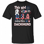 This Girl Loves USA And Her Dachshund T-Shirt - Funny Independence Day Shirt, Black, Unisex T-Shirt