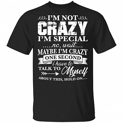 I'm Not Crazy I'm Special No Wait Maybe I'm Crazy One Second I Have To Talk To Myself About This Funny T-Shirt, Black, Unisex T-Shirt