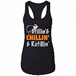 Grillin' and Chillin' and Refillin' Cotton Tank Top Tee - Ladies Racerback Tank for Women, Black, Ladies Racerback Tank