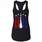 Airplane Jet Fighter 4th of July Tank Top - Patriotic USA American Flag Tank Top - Red White Blue Tank Top, Black, Ladies Racerback Tank