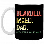 Beared Inked Dad Like a Normal Dad but Badass Ceramic Coffee Mug - Beer Stein - Water Bottle - Color Changing Mug, Black, 11 oz. White Mug