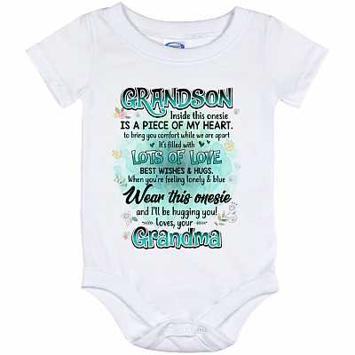 Grandson Inside This Onesie Is A Piece Of My Heart To Bring You Comfort Baby Onesie - Toddler Infant Bodysuit, White, Baby Onesie - 12 Month