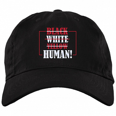 Black White Yellow Human Anti Racist Twill Cap - High-Profile Snapback Hat, Black, Brushed Twill Dad Cap