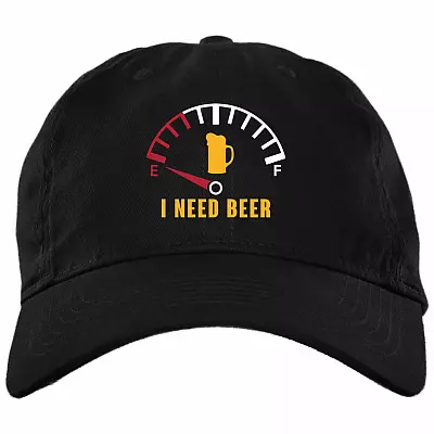 Fuel Gauge I Need Beer Speedometer Saying Twill Cap Hat - Funny Beer O'clock Saying High-Profile Snapback Hat, Black, Brushed Twill Dad Cap
