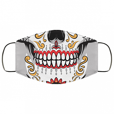 Sugar Skull Calavera BW Washable Reusable Custom – Printed Cloth Face Mask Cover, White, Cloth Face Mask