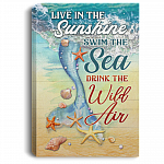 Live In The Sunshine Swim The Sea Ocean Gallery Wrapped Framed Canvas Prints - Unframed Poster, White, 0.75'' Framed Canvas