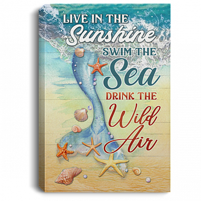 Live In The Sunshine Swim The Sea Ocean Gallery Wrapped Framed Canvas Prints - Unframed Poster, White, 0.75'' Framed Canvas