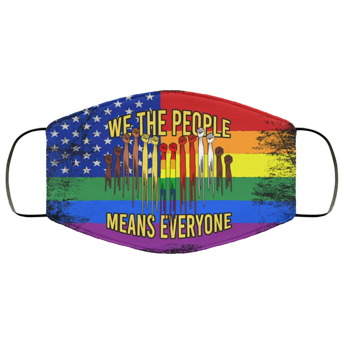 We The People Means Everyone Face Mask - Washable Reusable Custom – Printed Cloth Face Mask Cover - LGBT Pride Flag Facemask, White, Cloth Face Mask