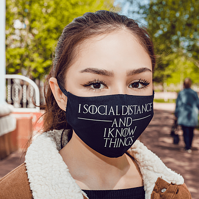 Alternative view of I Social Distance and I Know Things - Funny Social Distance Mask - Washable Reusable Custom – Printed Cloth Face Mask Cover