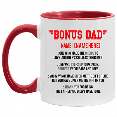 Personalized Bonus Dad Definition Accent Mug - Unique Bonus Dad Gift, White/Red, 11 oz. Accent Mug