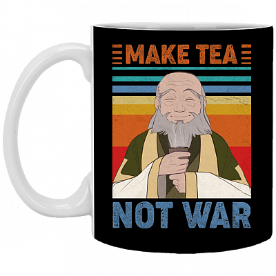 Make Tea Not War Wisdom of Uncle Iroh Coffee Mug - Travel Mug - Beer Stein, Black, 11 oz. White Mug