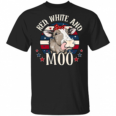 Red White And Moo T-Shirt - Independence Day Shirt, Black, Unisex T-Shirt