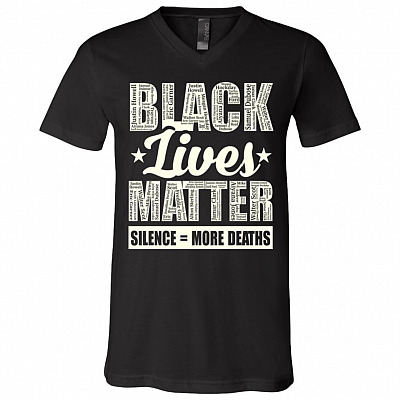 Black Lives Matter Silence Means Deaths Justice For Floyd - Say My Name T-Shirt - V Neck, Black, V-Neck T-Shirt