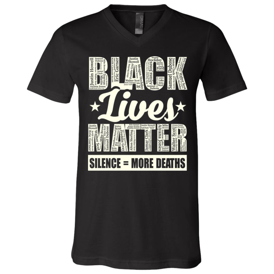 Black Lives Matter Silence Means Deaths Justice For Floyd - Say My Name T-Shirt - V Neck, Black, V-Neck T-Shirt