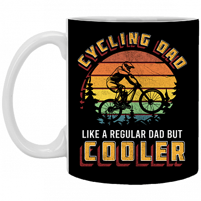 Vintage Cycling Dad Like A Regular Dad But Cooler Bike Rider Ceramic Coffee Mug - Water Bottle, Black, 11 oz. White Mug