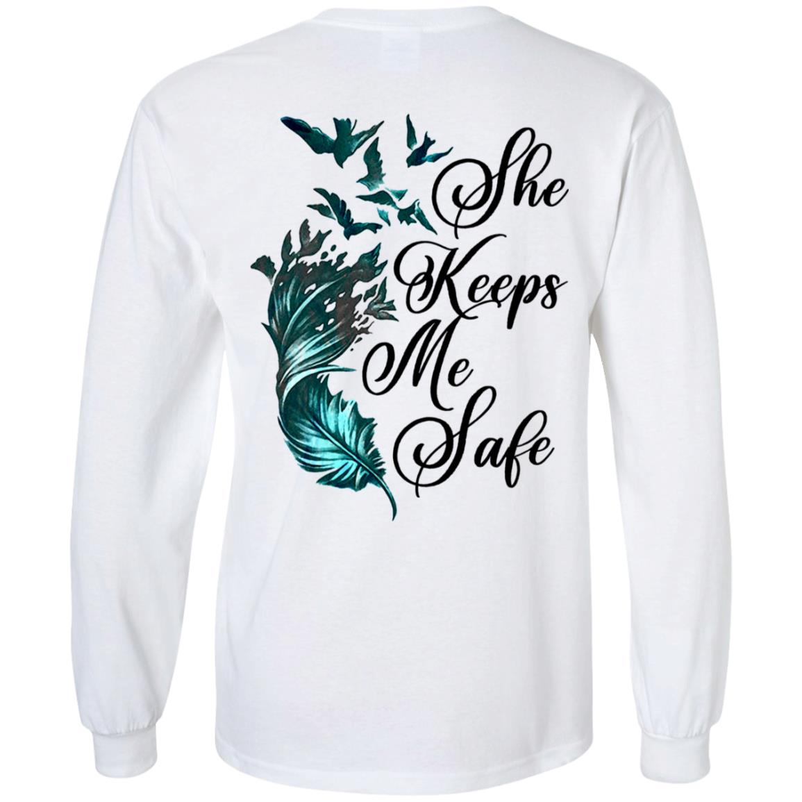 She Keeps Me Safe Feather Print On Back Hoodie - Plain Front - Sweatshirt - Long Sleeve, White, Long Sleeve She Keeps Me Safe Feather Print On Back Hoodie - Plain Front - Sweatshirt - Long Sleeve, White, Long Sleeve