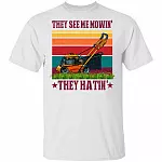 They See Me Mowin' They Hatin' Vintage Retro T-Shirt - Funny Lawn Mower Shirt, White, Unisex T-Shirt