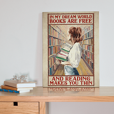 Alternative view of In My Dream World Books Are Free and Reading Makes You Thin Framed Canvas - Unframed Poster - Home Decor Wall Art