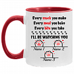Personalized Every Snack You Make Every Meal You Bake I'll Be Watching You - 3 Paws Accent Mug, White/Red, 11 oz. Accent Mug