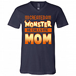 I Created A Monster He Calls Me Mom T-Shirt - V-Neck Shirt - Funny Mom Son Shirt, Navy, V-Neck T-Shirt
