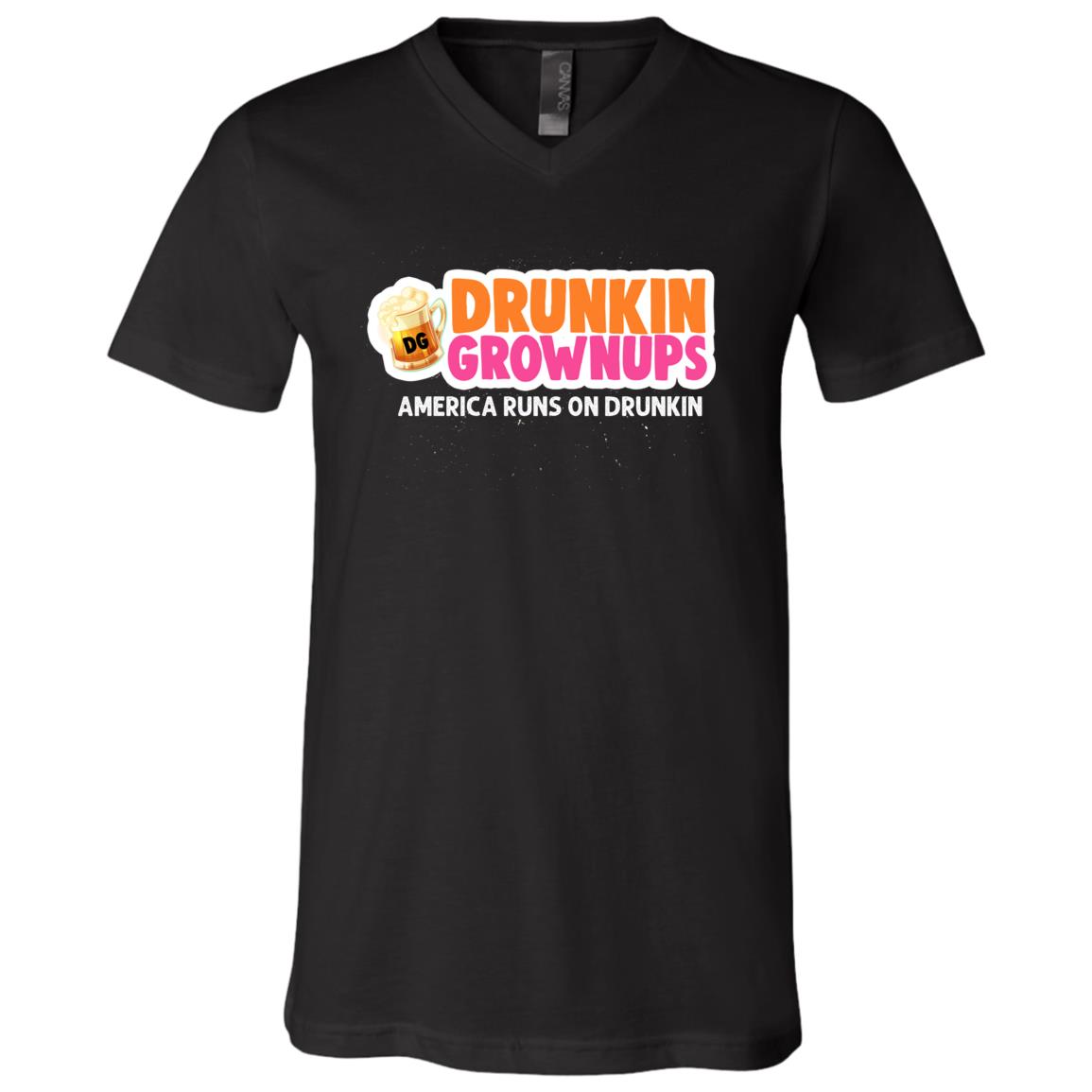 Drunkin Grownups America Runs on Drunkin Beer 2020 T Shirt V-Neck Tee, Black, V-Neck T-Shirt