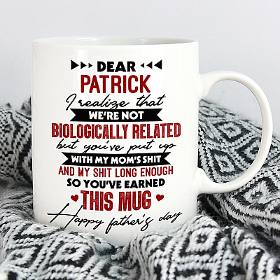 Alternative view of Personalized I Realize That We're Not Biologically Related Ceramic Coffee Mug - Beer Stein - Funny Dad Gifts