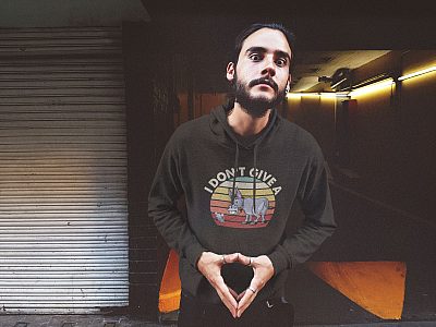 I Don’t Give A Rats Ass Mouse Walking Donkey Hoodie Sweatshirt - Funny Sarcasm Rat Donkey Meme Saying T-Shirt-urban-hoodie-mockup-of-a-young-man-with-wide-eyes