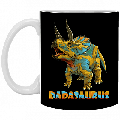 Dadasaur Ceramic Coffee Mug - Beer Stein -Water Bottle - Color Changing Mug, Black, 11 oz. White Mug