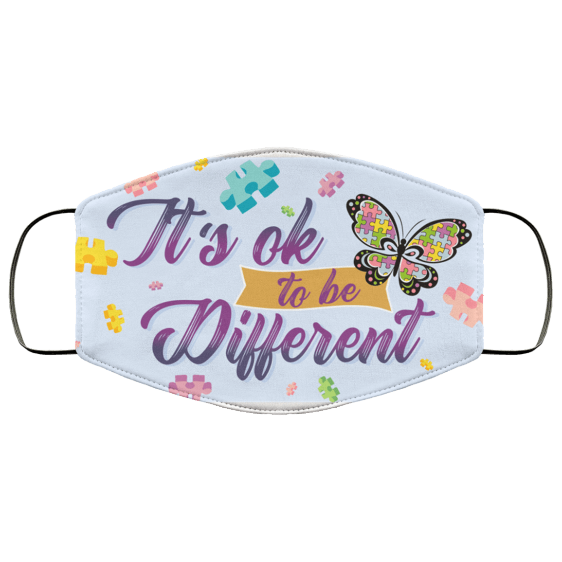 It's Ok To Be Different - Autism Awareness Washable Reusable Custom – Printed Cloth Face Mask Cover, White, Cloth Face Mask