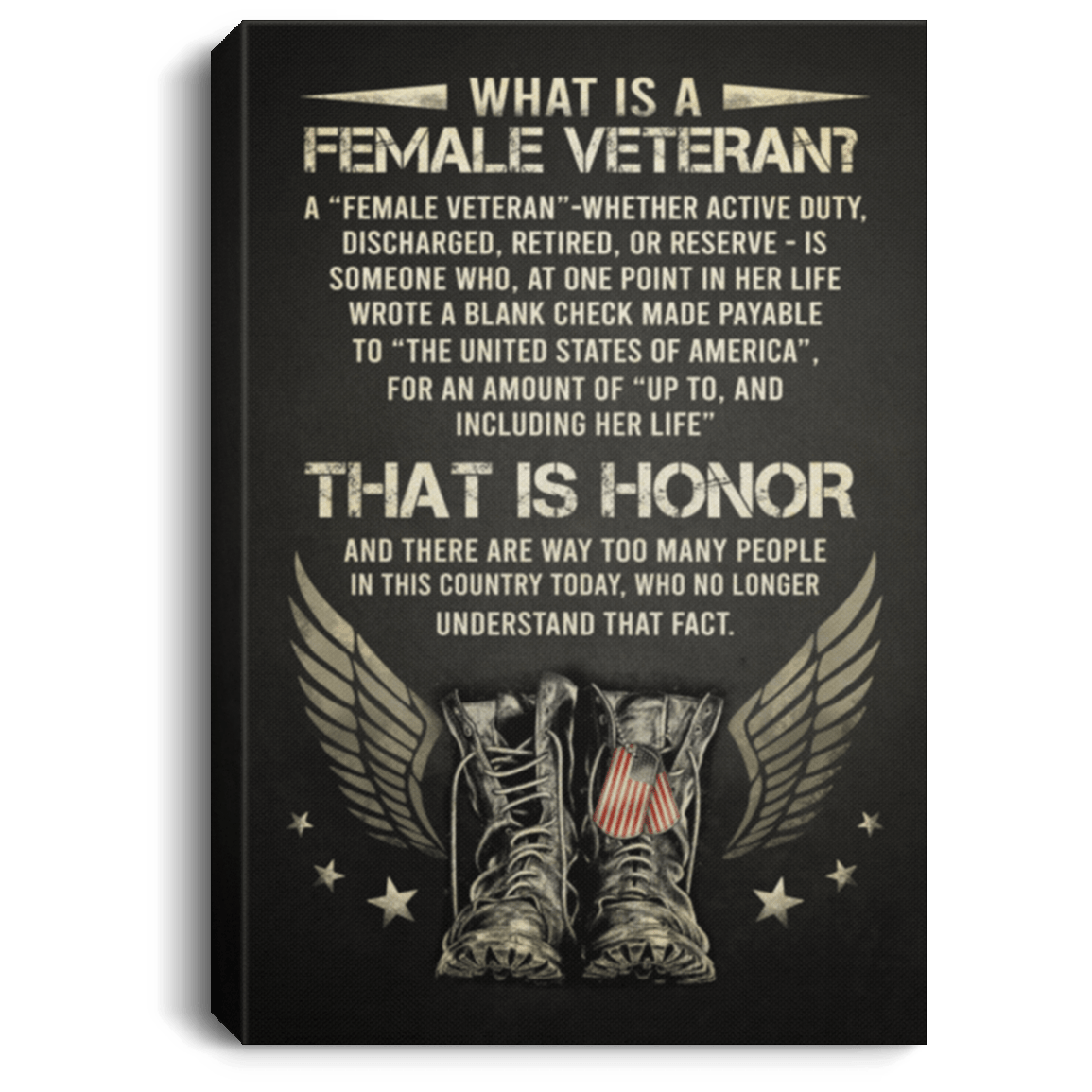What Is A Female Veteran Framed Canvas - Unframed Poster - Proud Female Veteran Wall Art, White, 0.75'' Framed Canvas