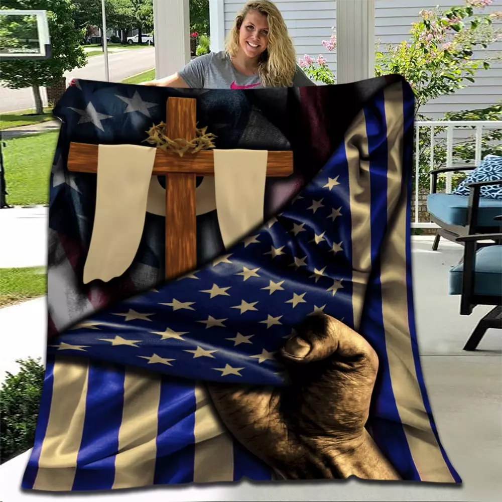 5VT. Cross American Flag blanket mockup