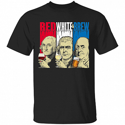 Red White And Brew Drinking T-Shirt - 4th of July T-Shirt - USA Independence Day American Funny T-Shirt, Black, Unisex T-Shirt