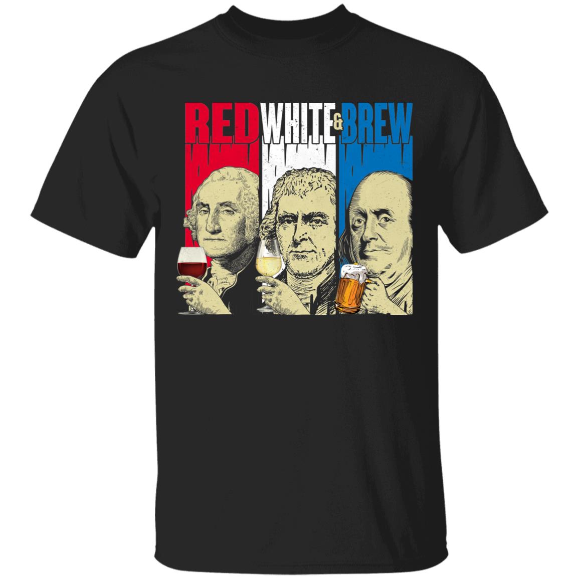 Red White And Brew Drinking T-Shirt - 4th of July T-Shirt - USA Independence Day American Funny T-Shirt, Black, Unisex T-Shirt