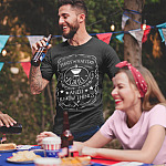 That's What I Do I Grill I Drink I Know Things Barbecue T-Shirt - Funny BBQ Grilling Drinking Saying T-Shirt-tattooed-man-wearing-a-tshirt-mockup-drinking-a-beer-at-a-4th-of-july-bbq-party