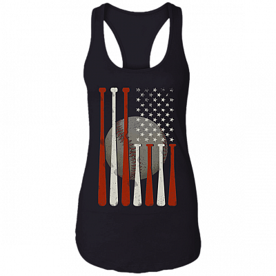 Vintage Baseball Flag Tank Top - American Flag Tank Top - Patriotic Tank Top - 4th July Baseball Fan Tank Top, Black, Ladies Racerback Tank
