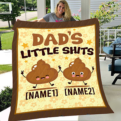 Alternative view of Personalized Dad's Little Shits With 2 Kids Fleece Blanket - Premium Sherpa Blanket - Woven Blanket