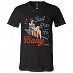 Just Here To Bang Funny Firework American Independence Day 4th-of-July T Shirt - V Neck, Black, V-Neck T-Shirt