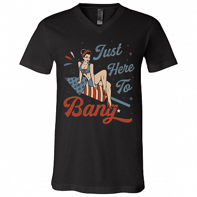 Just Here To Bang Funny Firework American Independence Day 4th-of-July T Shirt - V Neck, Black, V-Neck T-Shirt